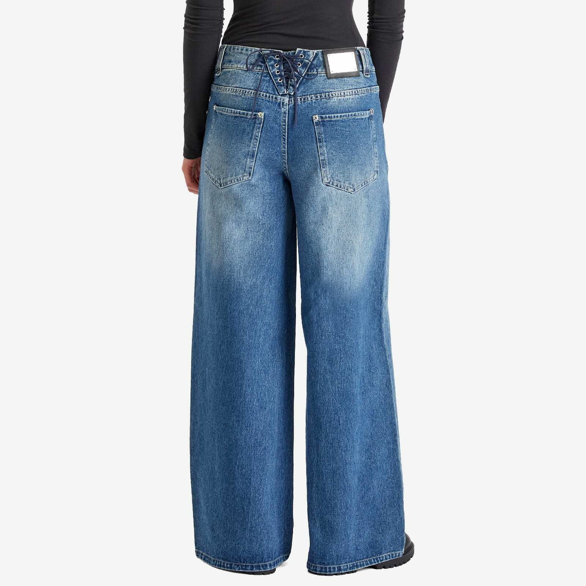 House Of Sunny Women's Low Rise Wide Leg Jeans in Blue Wash