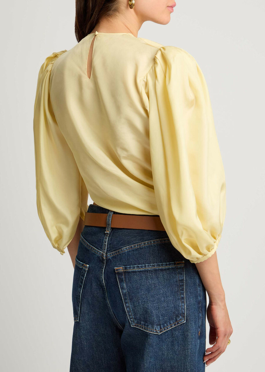 Chloe Draped Wrap-effect Silk Cropped Blouse Yellow