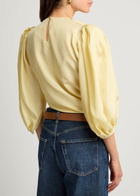 Chloe Draped Wrap-effect Silk Cropped Blouse Yellow