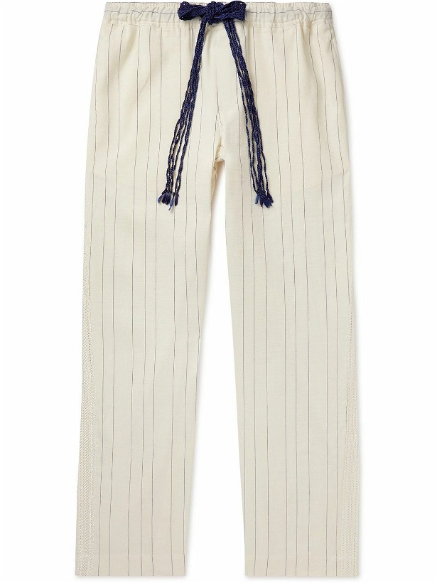 Photo: Wales Bonner - Straight-Leg Crochet-Trimmed Linen and Cotton-Blend Pyjama Trousers - White