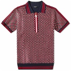 Balmain Men's Monogram Check Knitted Polo Shirt in Blue/Red/Black