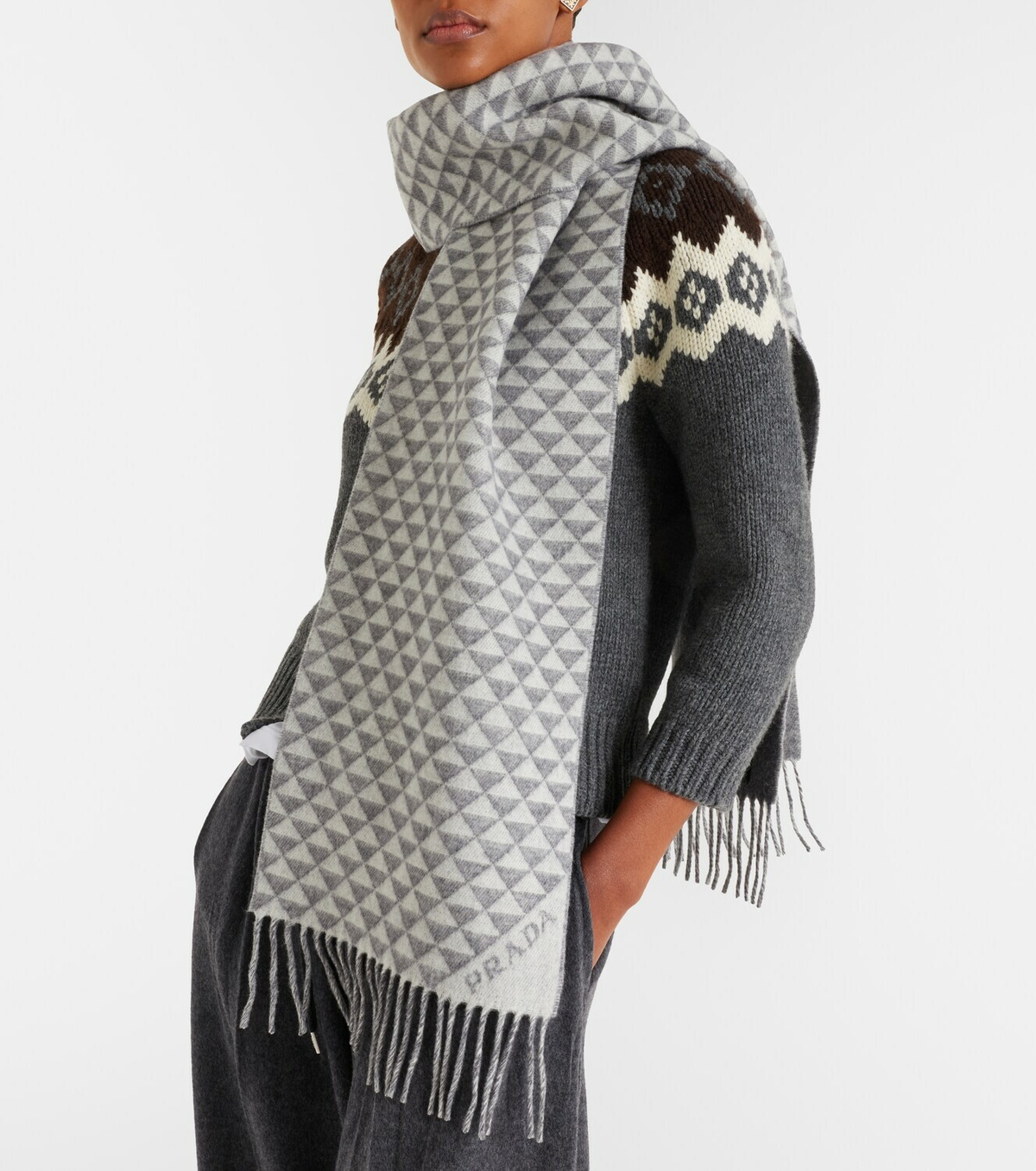 Prada Logo wool and cashmere jacquard scarf