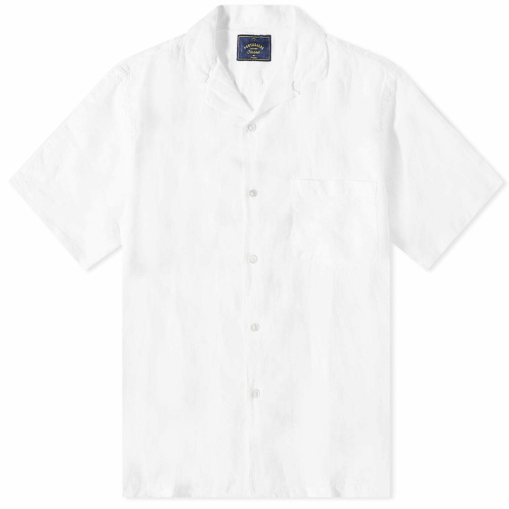 Photo: Portuguese Flannel Men's Linen Camp Vacation Shirt in White
