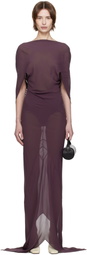 AARON ESH Purple Drape Back Open Arm Maxi Dress