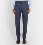 Kingsman - Harry's Navy Slim-Fit Checked Wool, Silk and Linen-Blend Suit Trousers - Blue