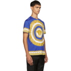 Versace Blue and Yellow Barocco Print T-Shirt