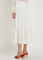 Loveshackfancy Mallow Embroidered Cotton Midi Skirt White