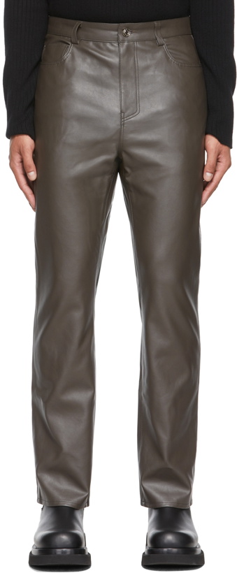 Photo: System Brown Faux-Leather Slim Trousers
