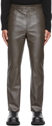 System Brown Faux-Leather Slim Trousers