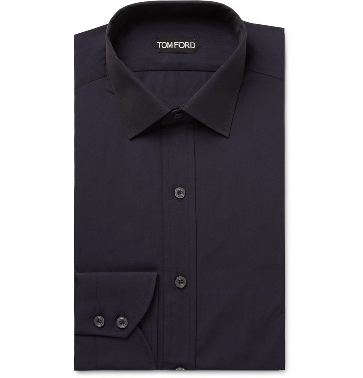 Photo: TOM FORD - Midnight-Blue Slim-Fit Cotton-Poplin Shirt - Midnight blue