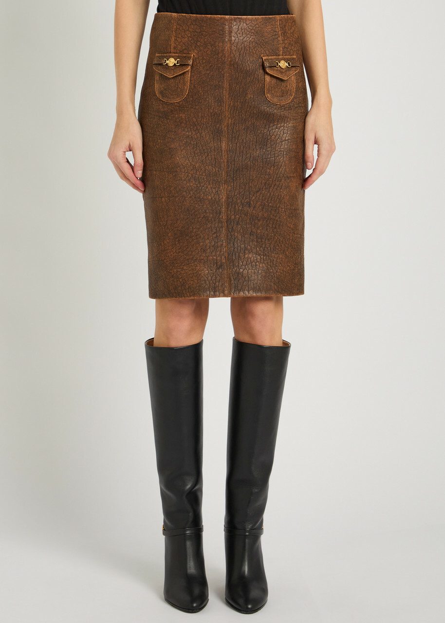 Chloe Leather Midi Skirt Brown