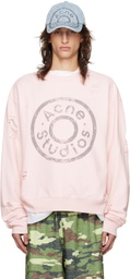 Acne Studios Pink Logo Print Distressed Sweatshirt