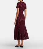 Self-Portrait Belted floral guipure lace midi dress
