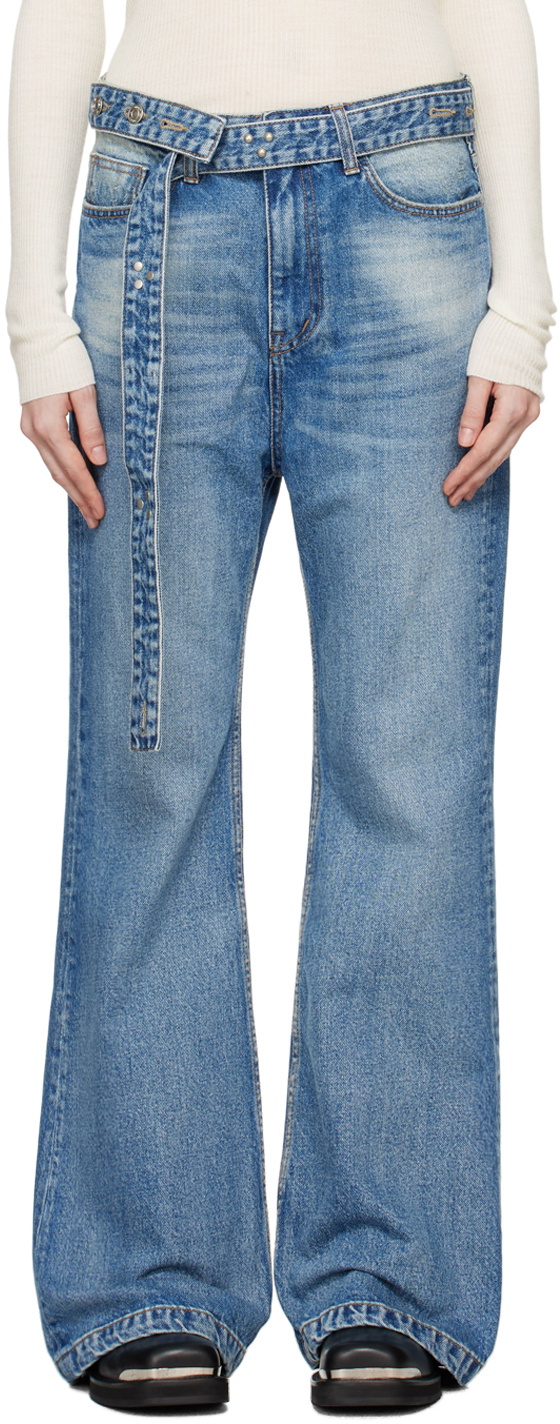 OPEN YY Blue Distressed Loose Straight Jeans OPEN YY