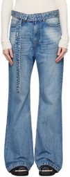 OPEN YY Blue Belted Loose Bootcut Jeans