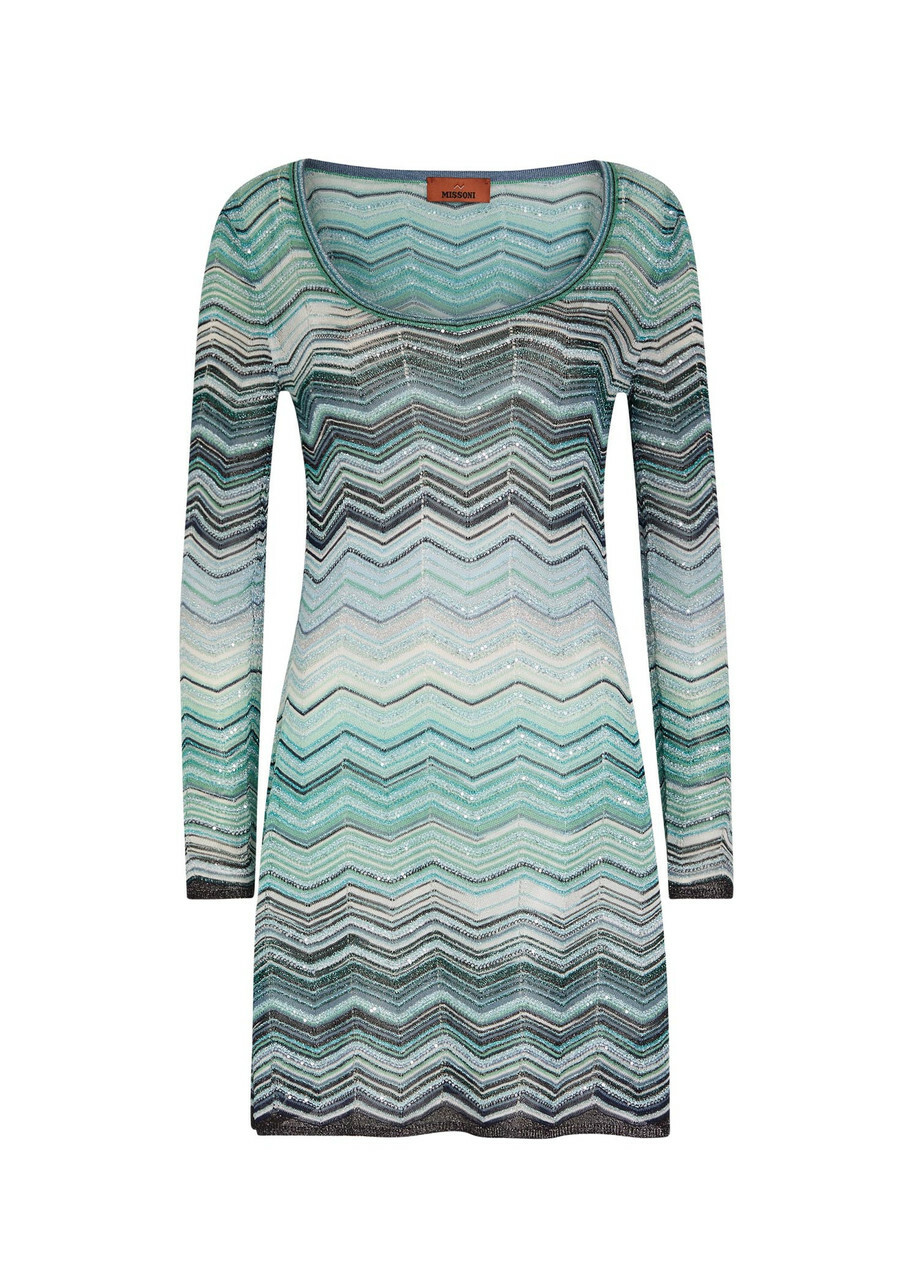 Missoni Zigzag Metallic-knit Mini Dress Turquoise