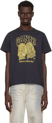 GANNI Black Basic Jersey Owls Relaxed T-shirt