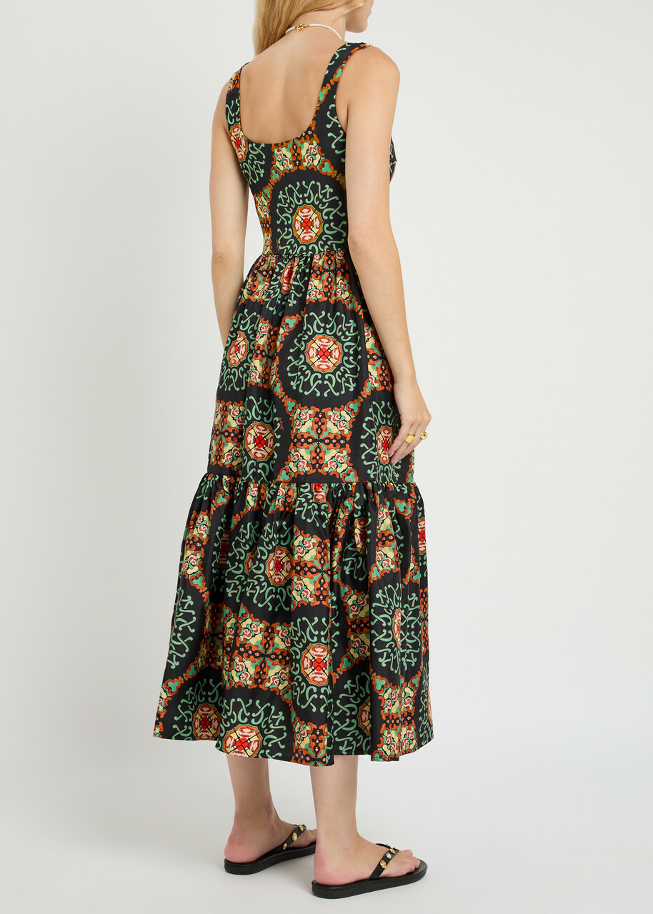 LA Double J Capri Printed Satin-twill Midi Dress Multicoloured