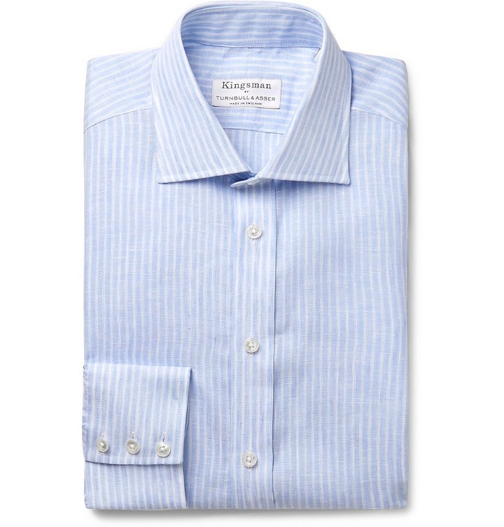 Photo: Kingsman - Turnbull & Asser Light-Blue Striped Cutaway-Collar Linen Shirt - Light blue