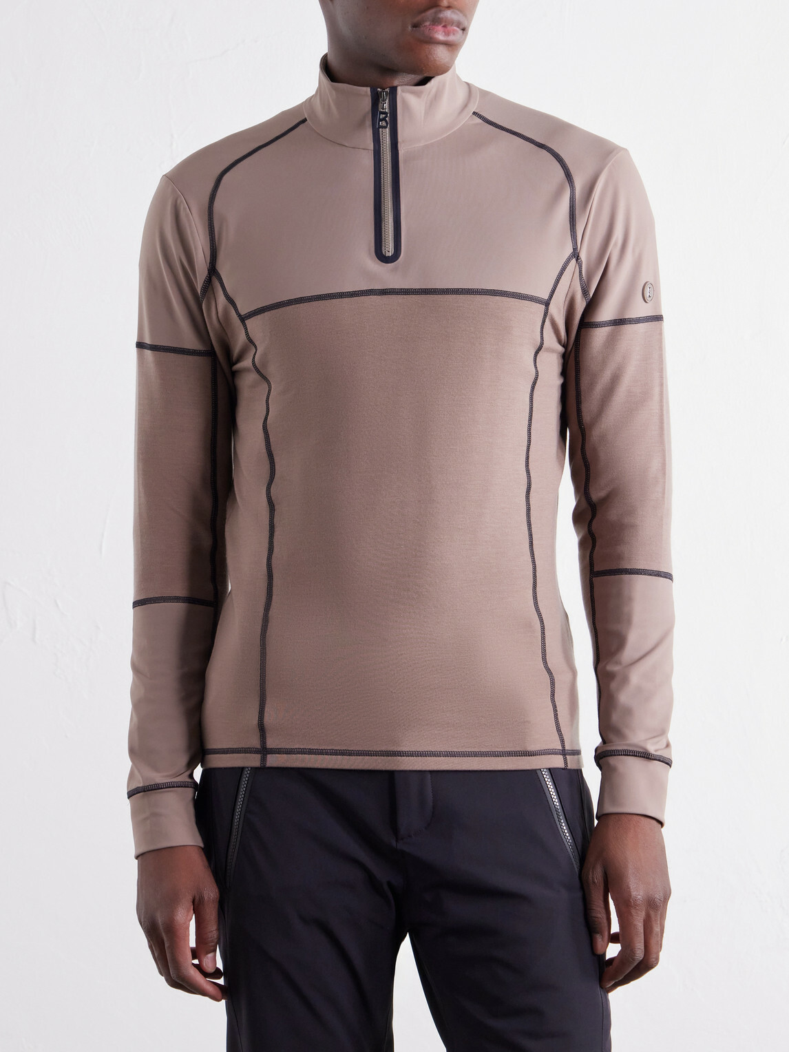 BOGNER - Marino Panelled Stretch-Jersey Half-Zip Ski Mid-Layer - Brown