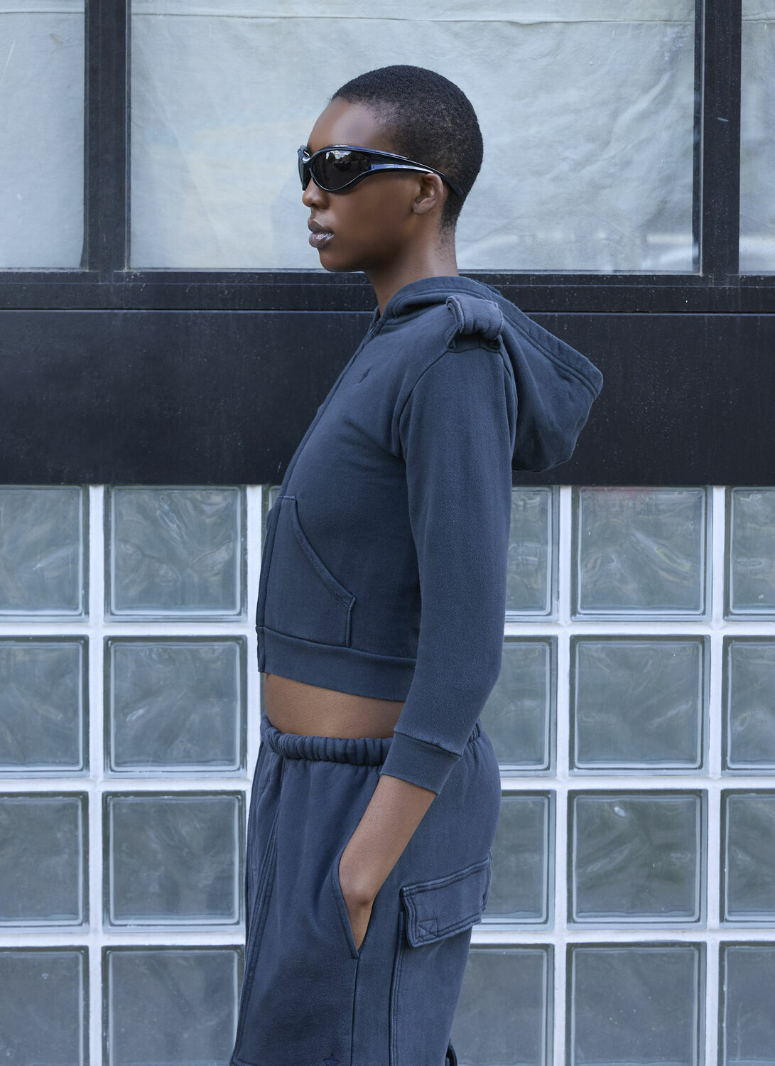 GREG ROSS Shrunken Military Hooded Sweatshirt