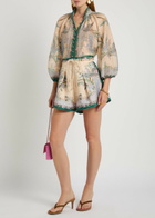 Zimmermann Indra Printed Metallic Cotton and Silk-blend Blouse Cream