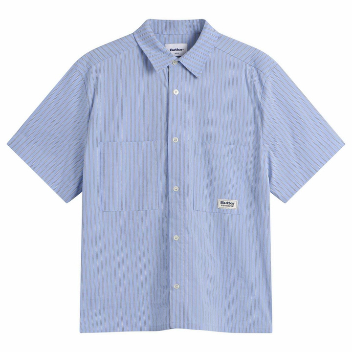 Photo: Butter Goods Men's Vertical Stripe Shirt in Sky Blue