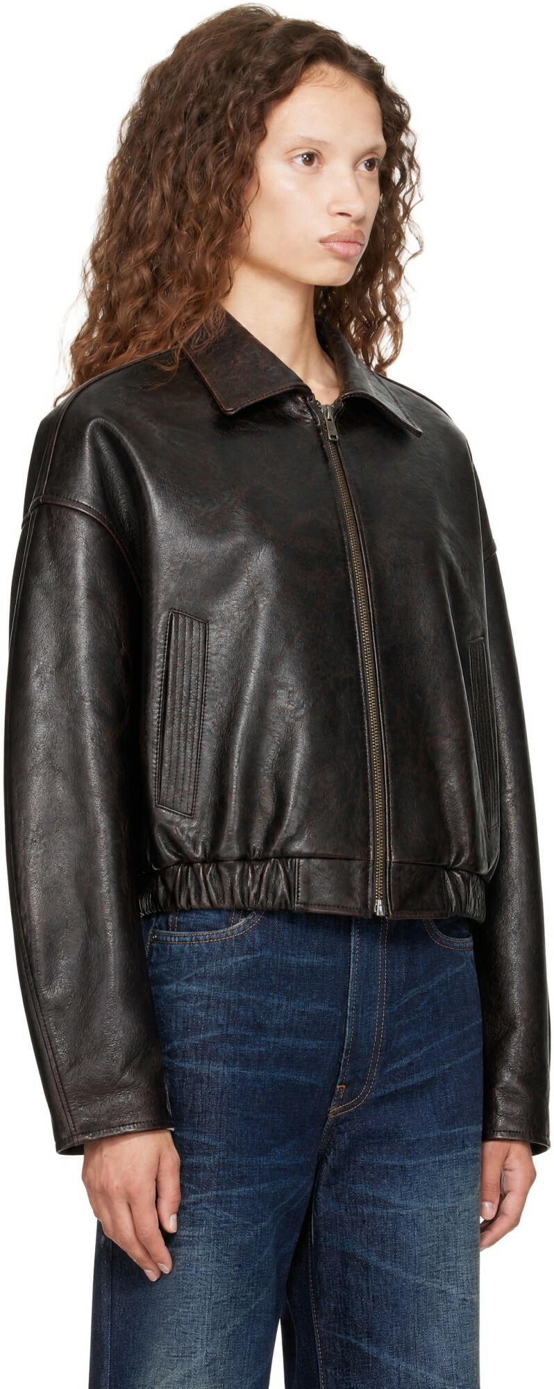 COOR Brown Antique Lambskin Blouson Jacket