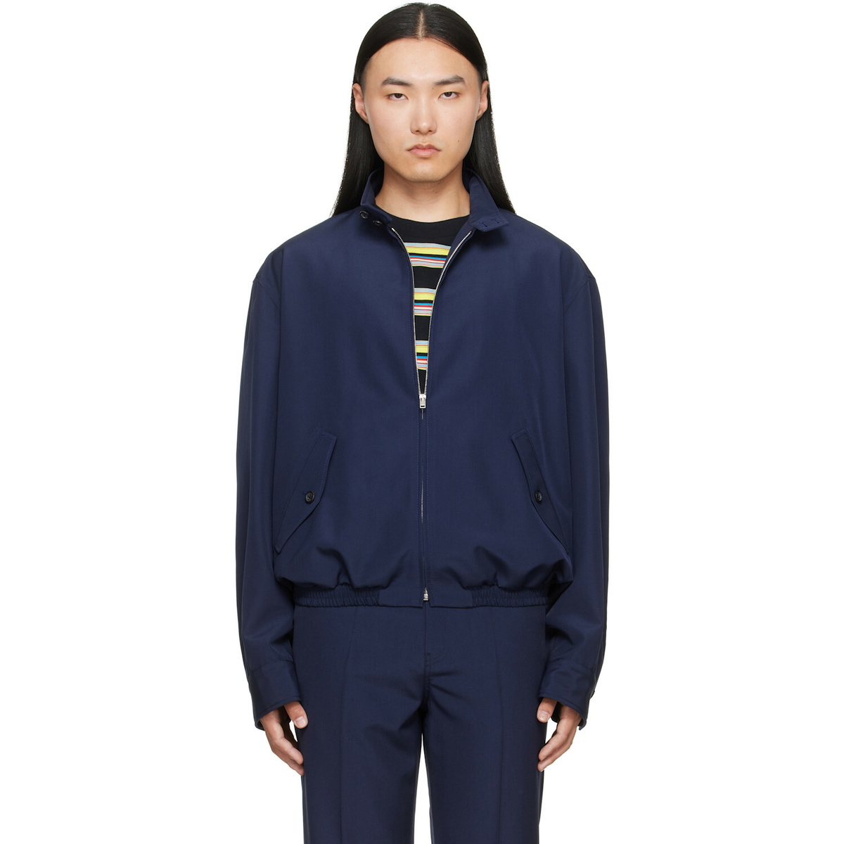 Marni Navy Embroidered-Logo Jacket