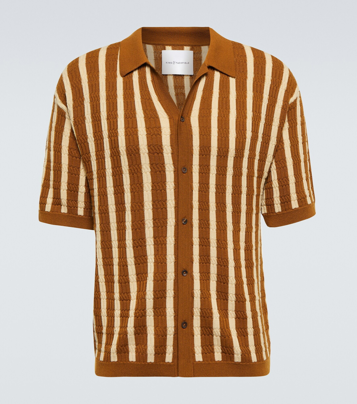 Short Sleeved Ribbed T Shirt in Neutrals - King Tuckfield