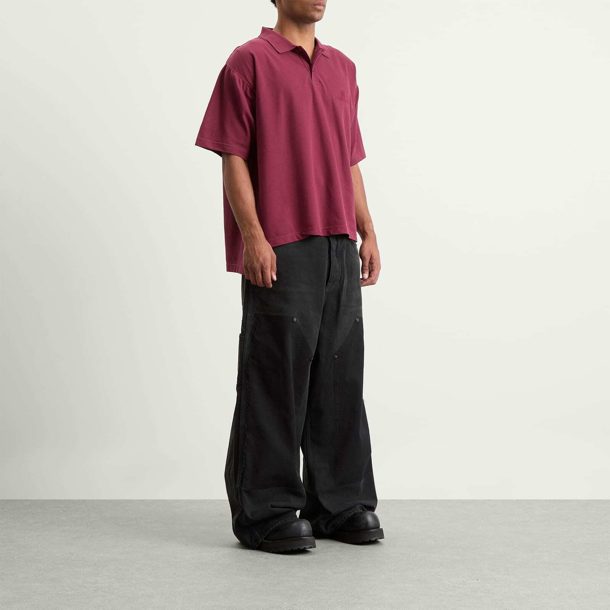 Balenciaga Men's Nano BB Logo Pique Al Short Sleeve Regular Polo in Bordeaux