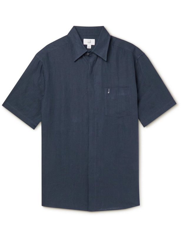 Photo: Dunhill - Logo-Embroidered Linen Shirt - Blue