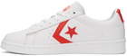 Converse White & Orange Leather Pro OX Sneakers