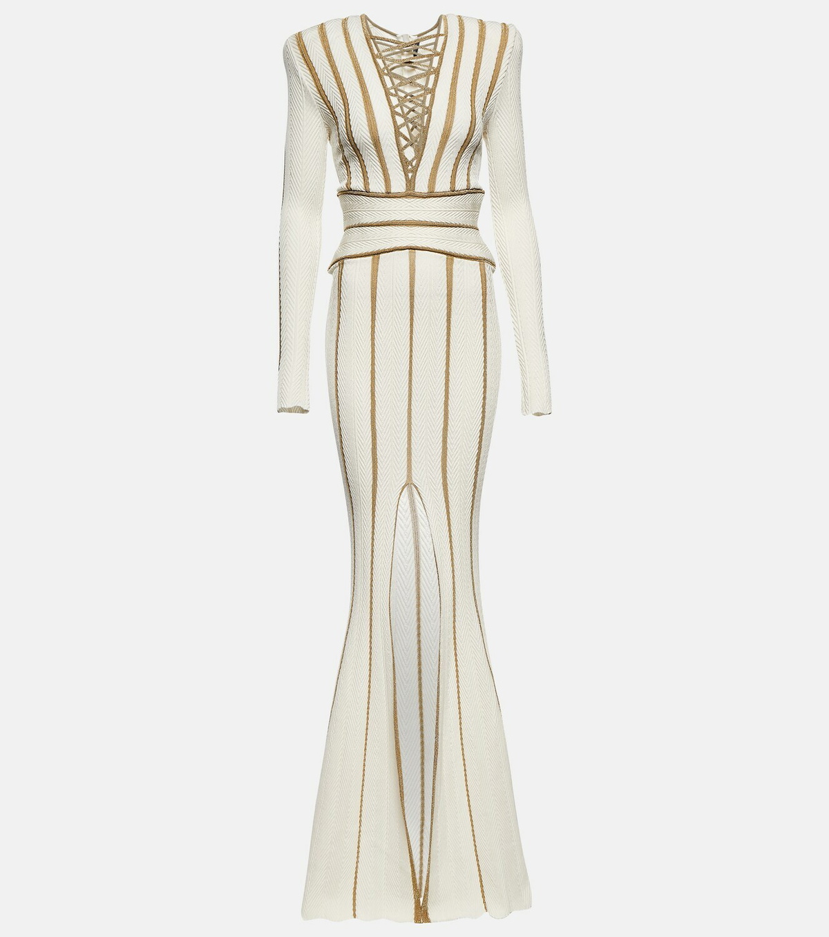 Balmain - Striped ribbed-knit gown Balmain