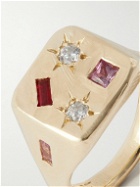 Seb Brown - Tablet Recycled Gold, Diamond, Sapphire and Synthetic Ruby Signet Ring - Gold