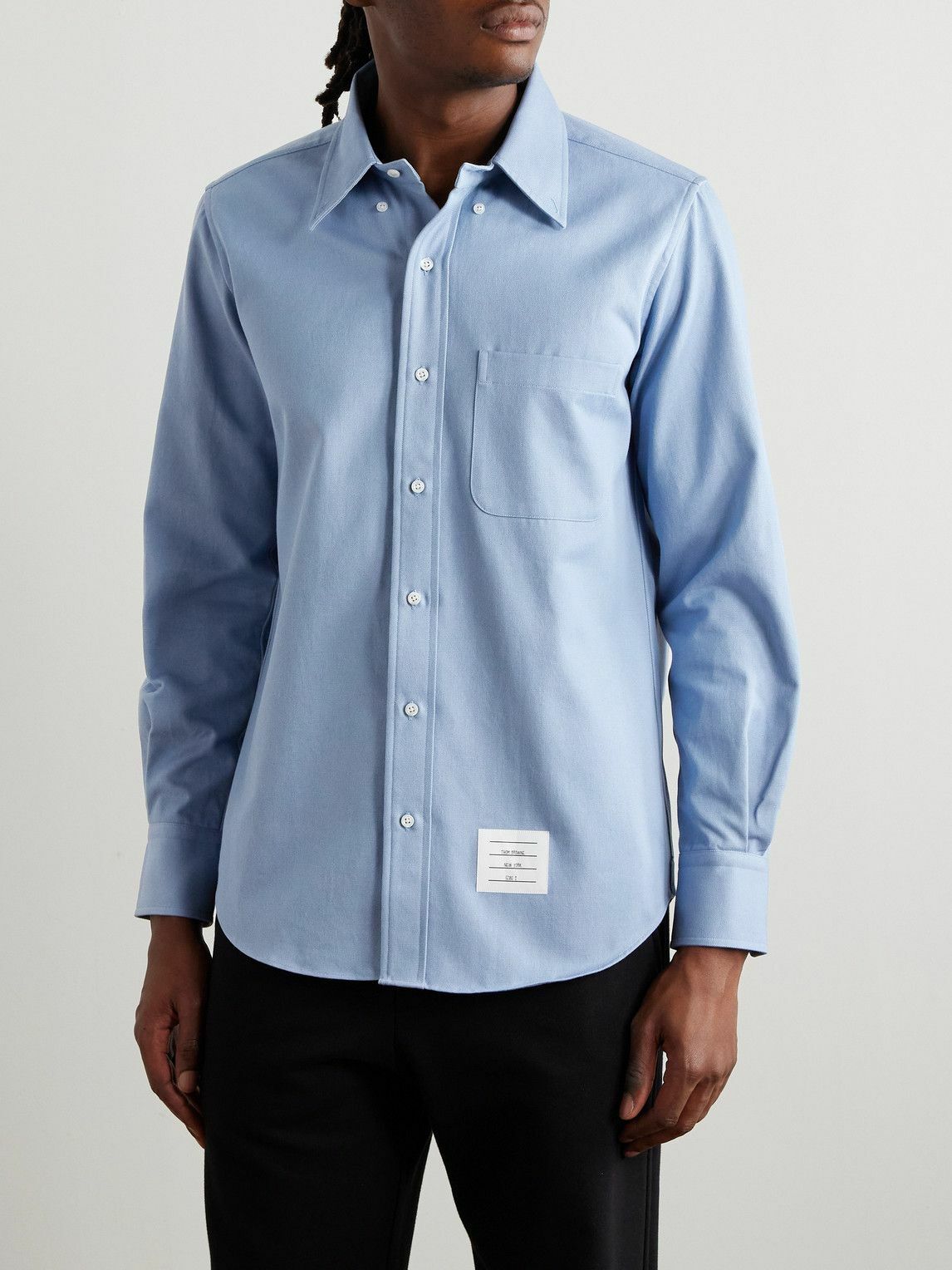 Thom Browne - Button Down-Collar Logo-Appliquéd Cotton-Twill Shirt - Blue