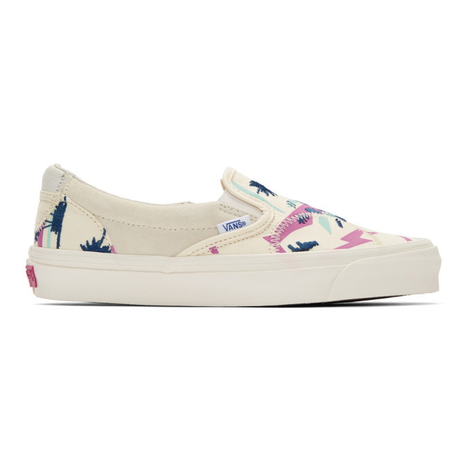 Photo: Vans White and Off-White Embroidered Palm Classic Slip-On Sneakers