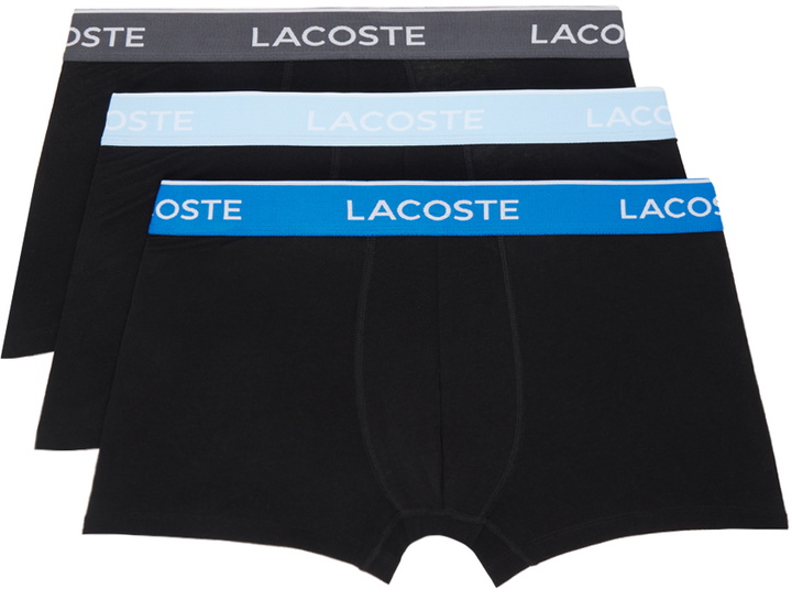 Photo: Lacoste Three-Pack Black Contrast Waist Boxer Briefs