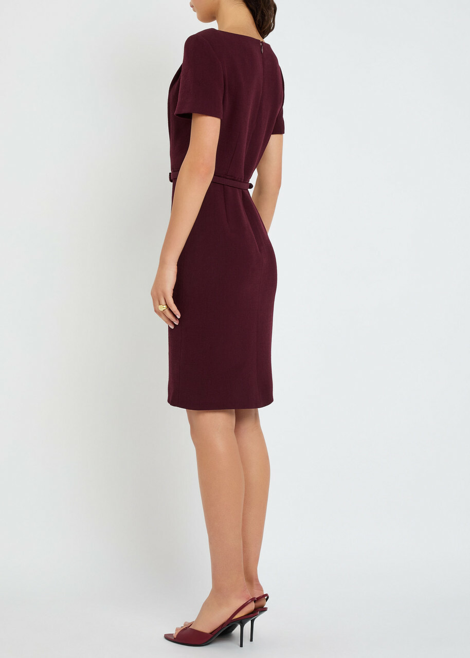Roland Mouret Belted Wool-crepe Dress Burgundy