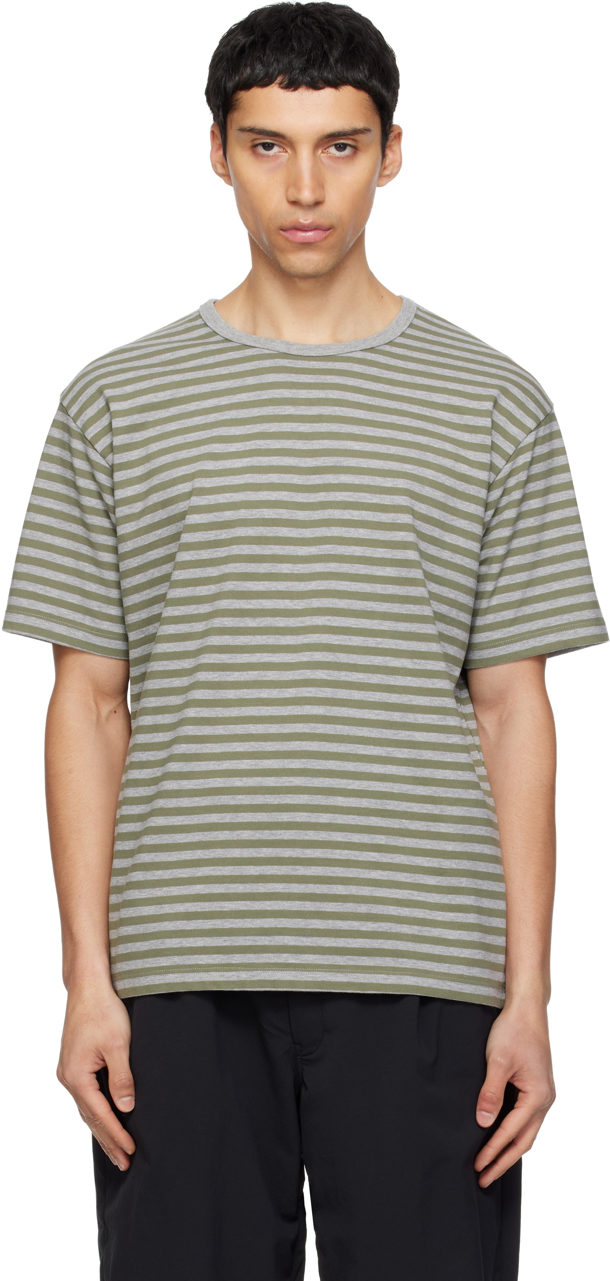 nanamica Khaki & Gray COOLMAX Stripe Jersey T-shirt