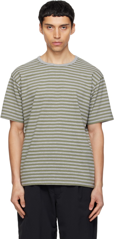 Photo: nanamica Khaki & Gray COOLMAX Stripe Jersey T-shirt