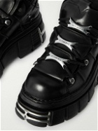VETEMENTS - New Rock Embellished Leather Platform Sneakers - Black