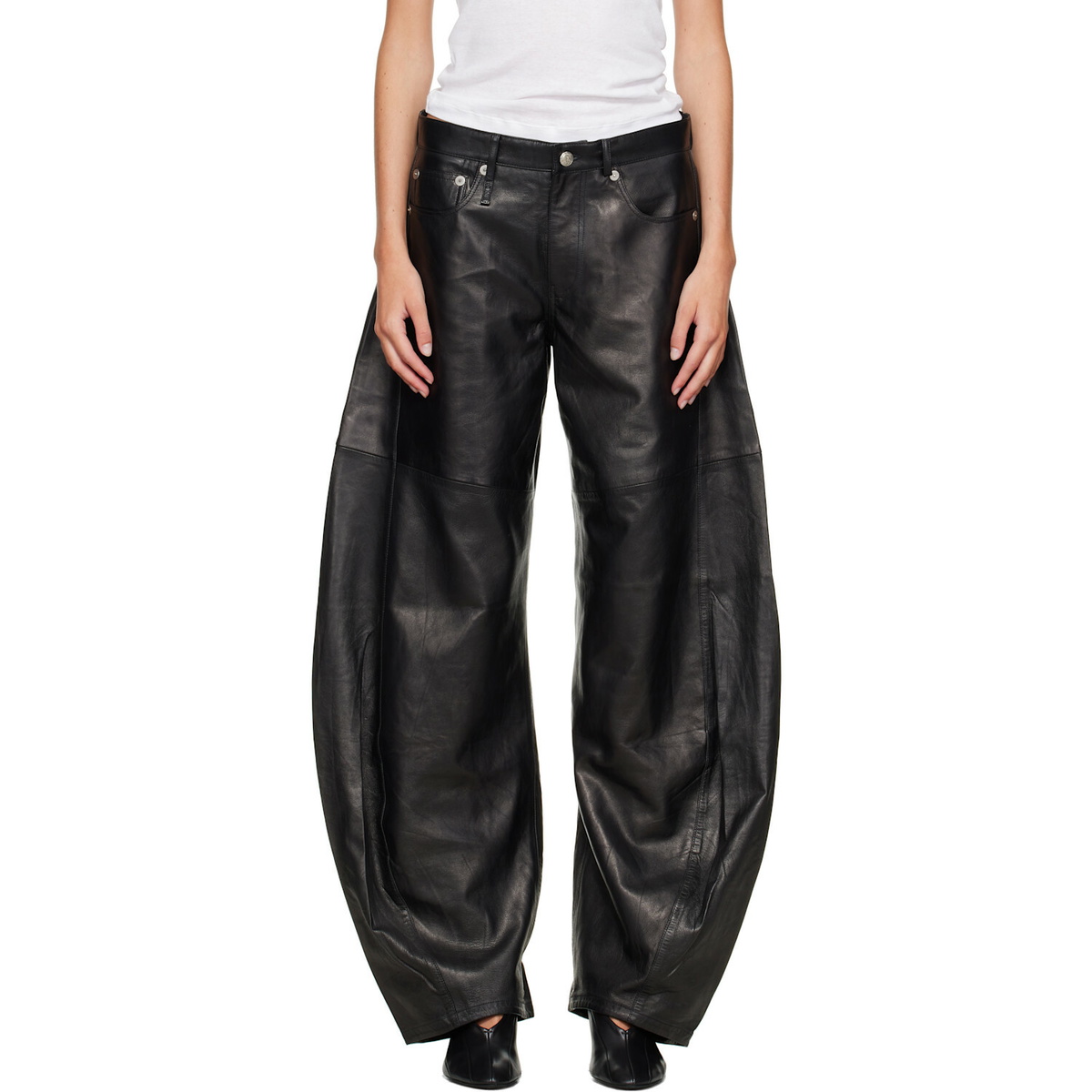 R13 Black Janine Barrel Leather Pants