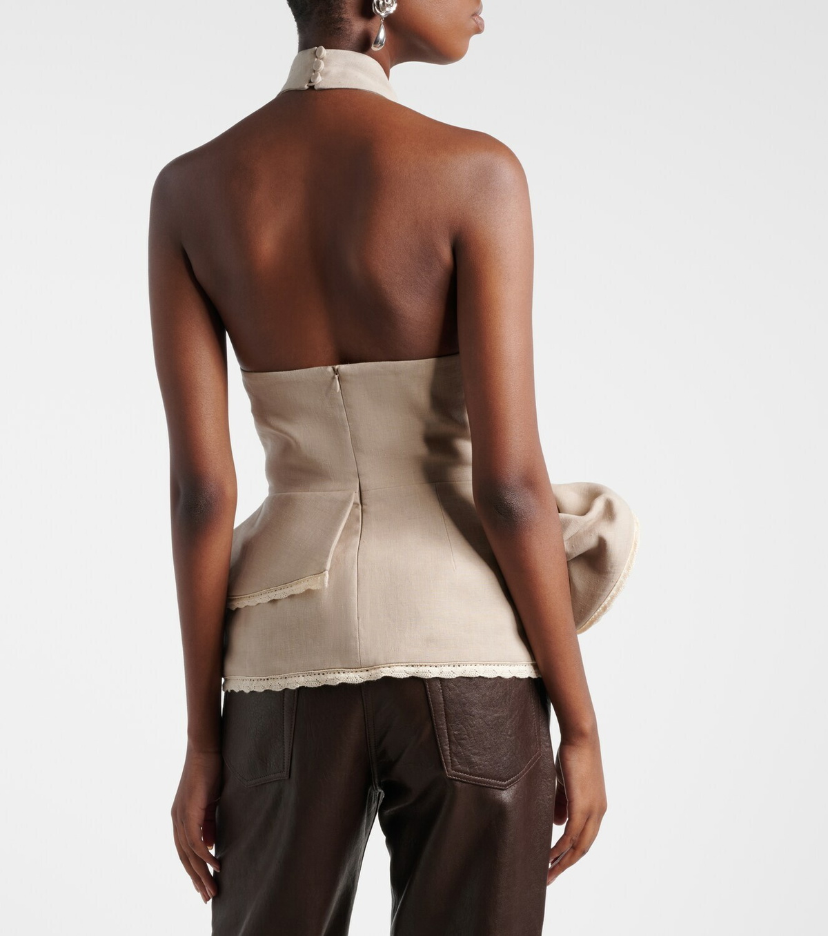 Magda Butrym Peplum floral-appliqué linen top