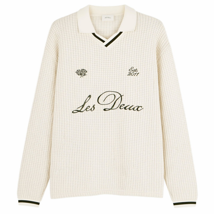 Photo: Les Deux Men's Waffle Long Sleeve Football Jersey in Ivory