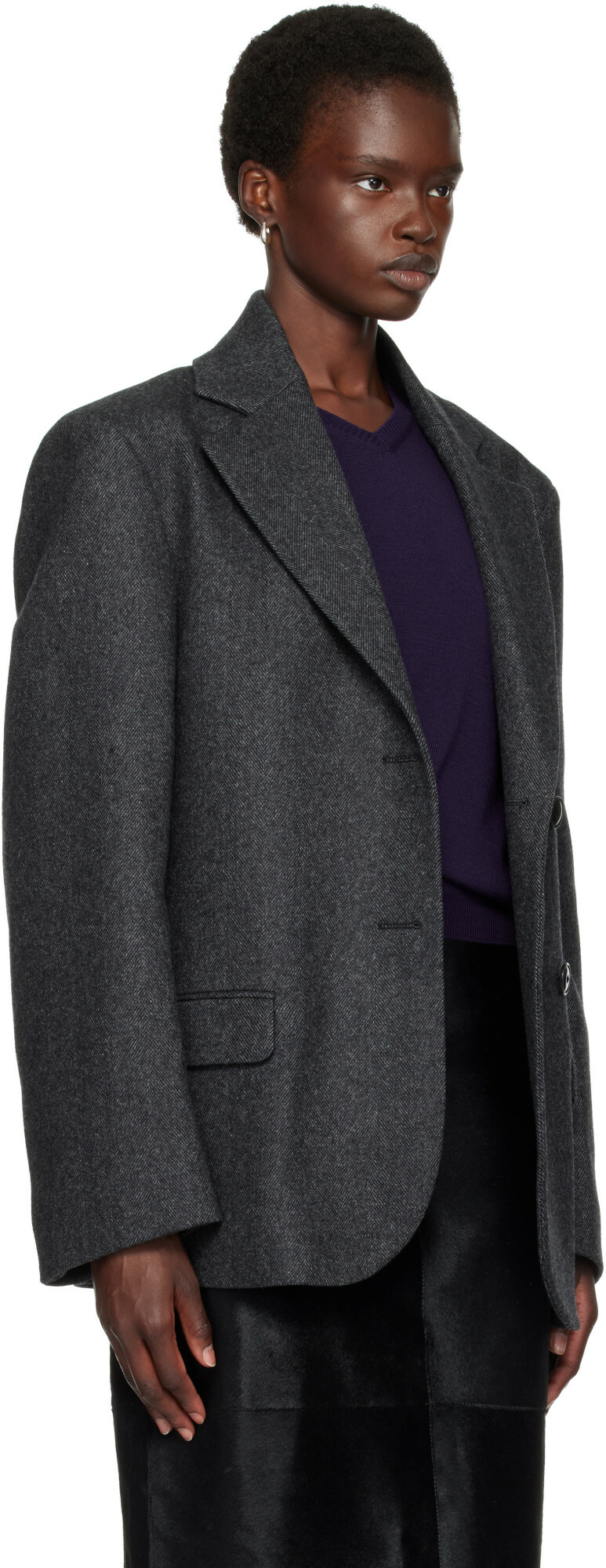 Róhe Gray Double-Breasted Herringbone Blazer