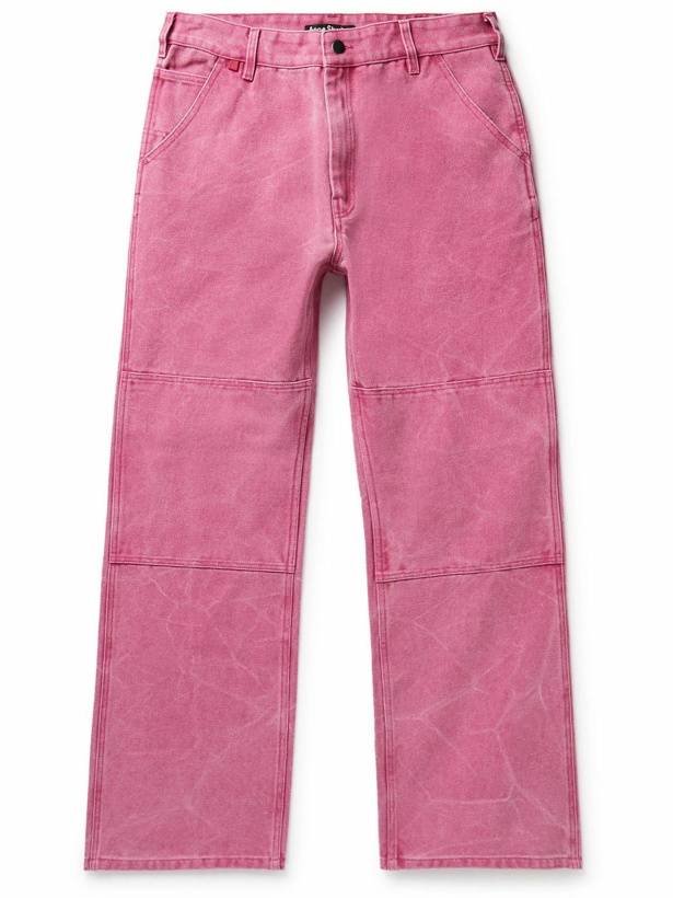 Photo: Acne Studios - Palma Straight-Leg Distressed Cotton-Canvas Trousers - Pink
