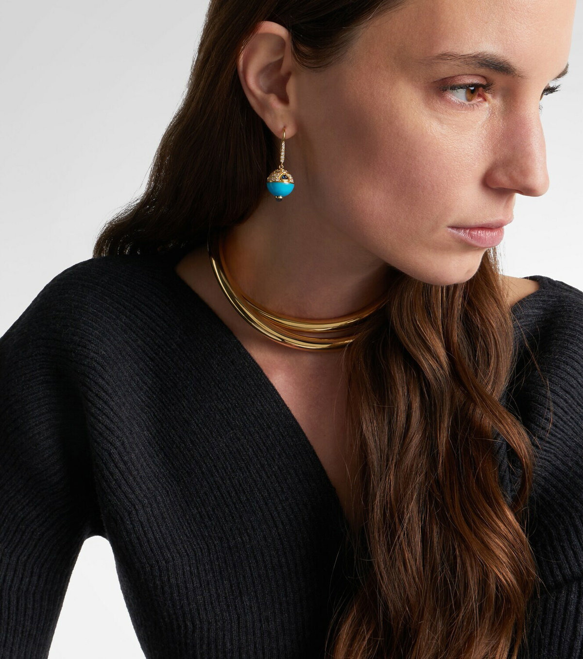 Marina B 18kt gold (750/1000) earrings with turquoise, sapphire, and diamonds