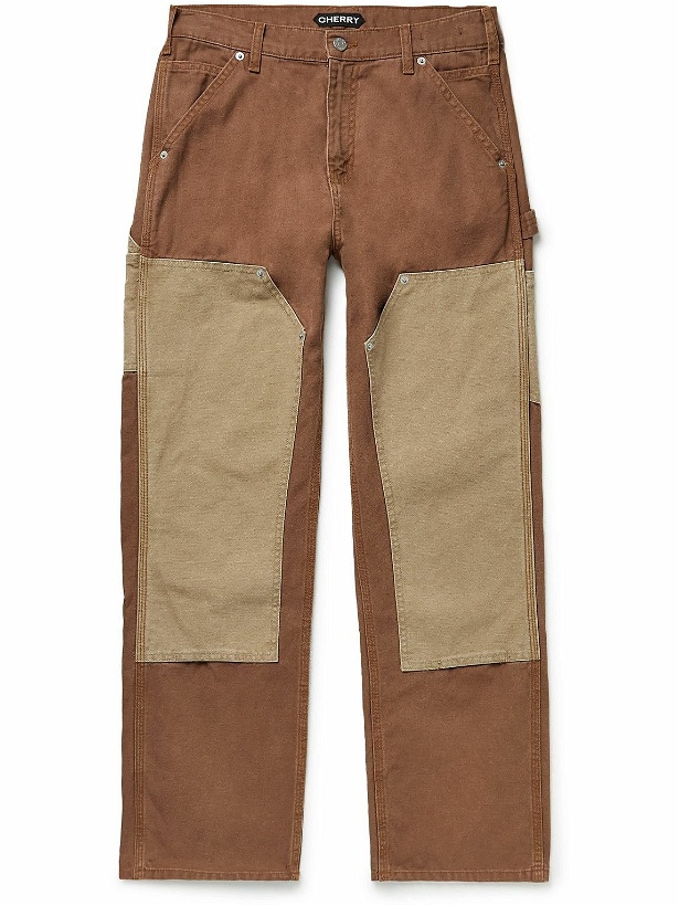 Photo: CHERRY LA - Straight-Leg Panelled Cotton-Canvas Trousers - Brown