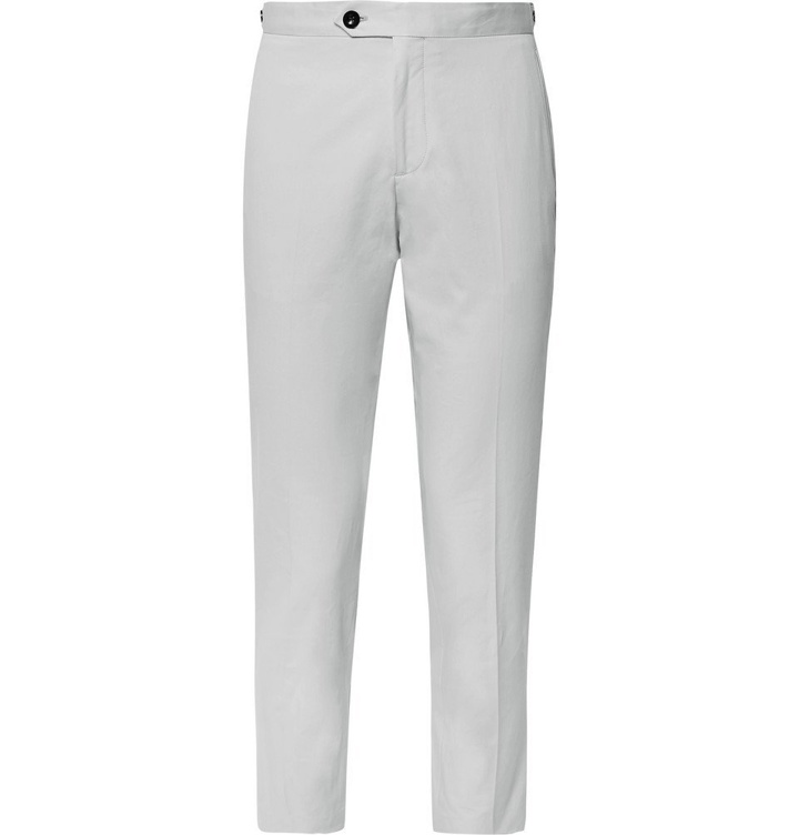 Photo: Mr P. - Slim-Fit Cotton-Twill Cropped Trousers - Light gray